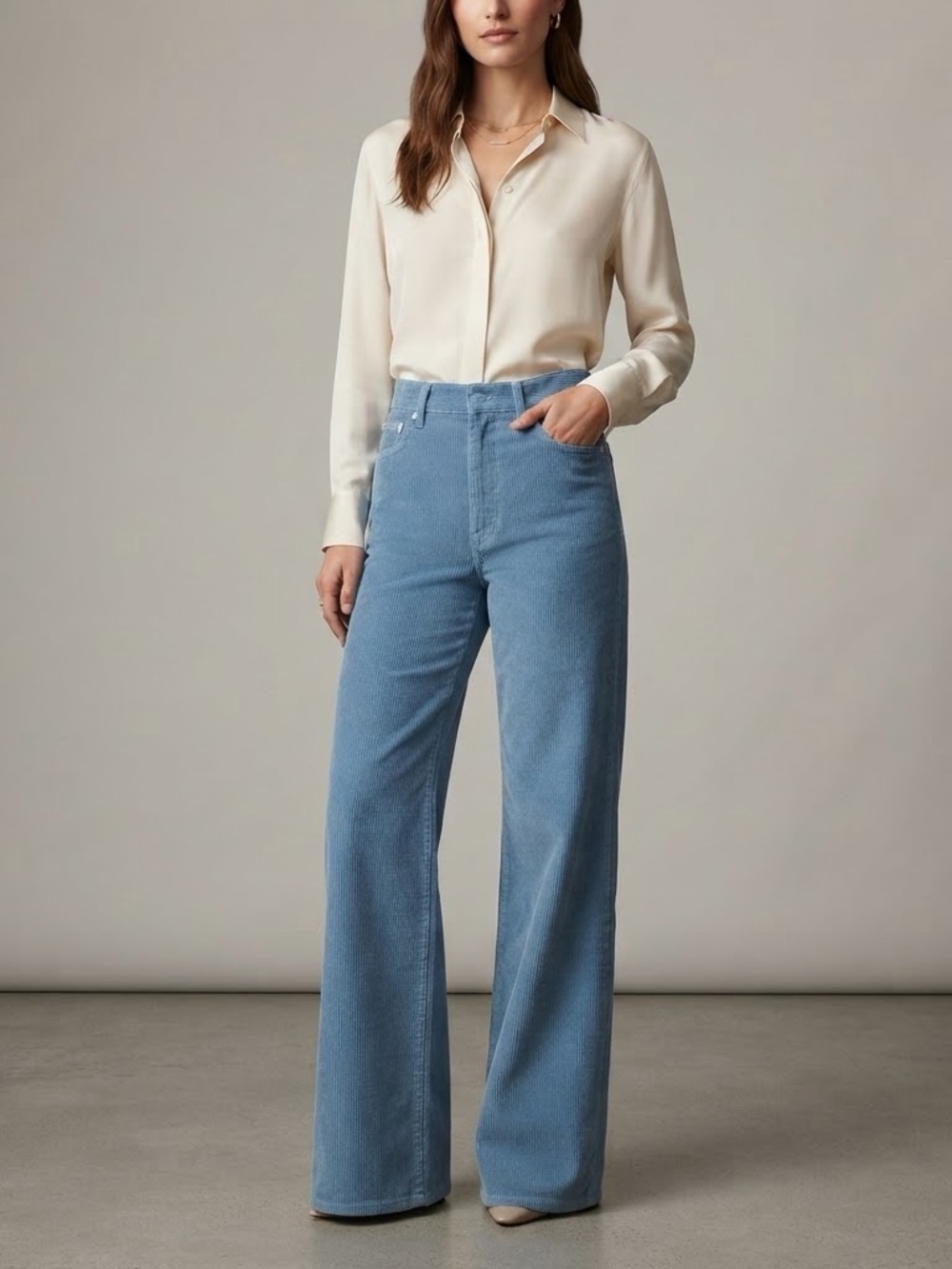 DL1961 Gisele Wide Leg Corduroy Pants Marseille Blue Size 25 NWT